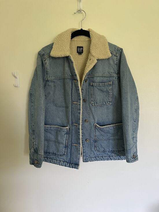 GAP Jackets & Blazers - GAP Patch Pocket Sherpa Denim Jacket Chore Coat Barn Style Xs Petite Oversized